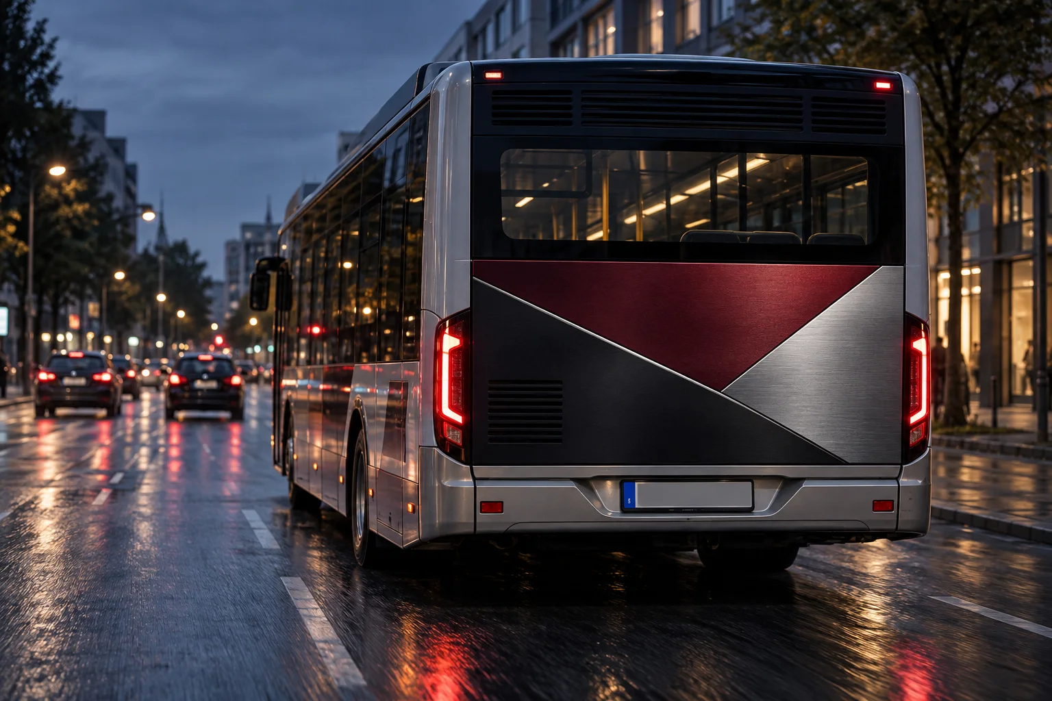 Heckansicht eines Busses mit kompakter Werbefläche